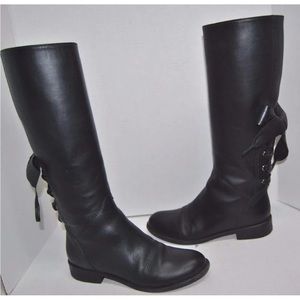 Authentic VALENTINO "Ascot" Black Leather Ribbon Riding Boots Size 36.5 $1695